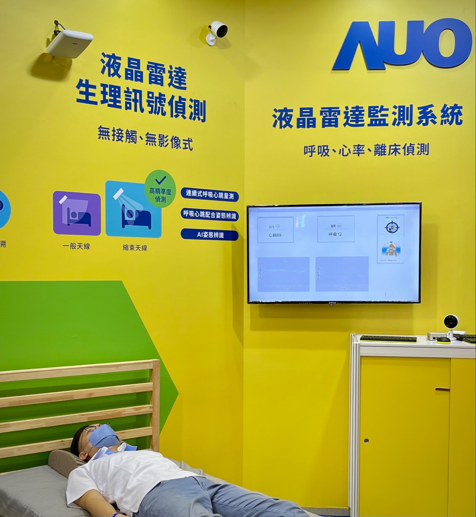 熊猫体育颐康「无接触生理监测雷达」，免除传统线路与贴片束缚，精准侦测呼吸、心跳等重要生理讯号