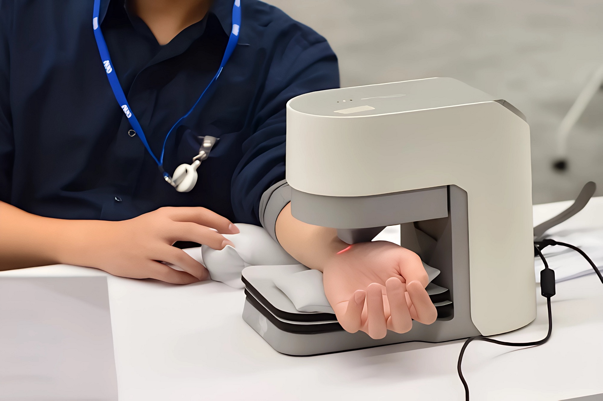 友達耘康中醫數位化檢測解決方案之脈象檢測系統採用高靈敏多點式壓力感測器，可真實還原「寸、關、尺」三部脈象量測結果
